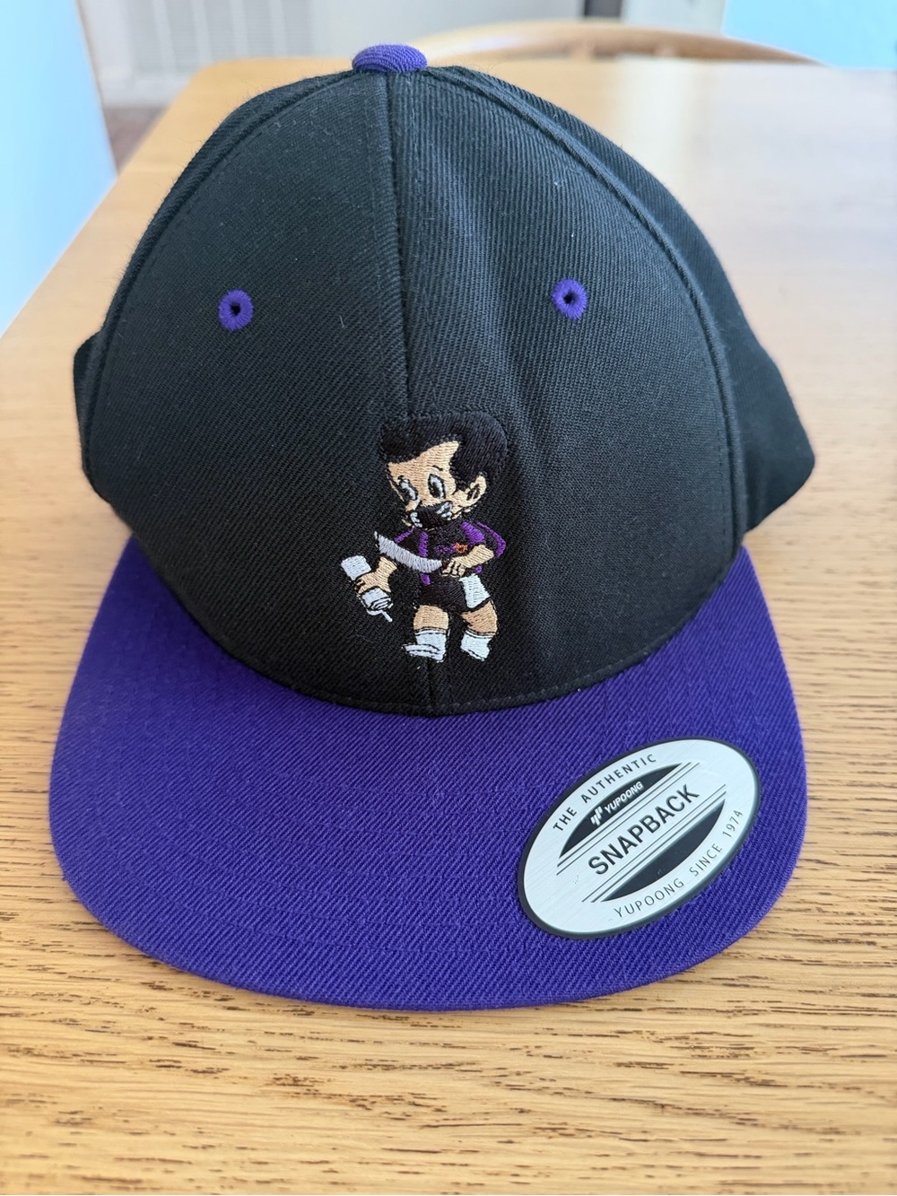 Black & Purple Snapback Hat with Embroidered Mascot